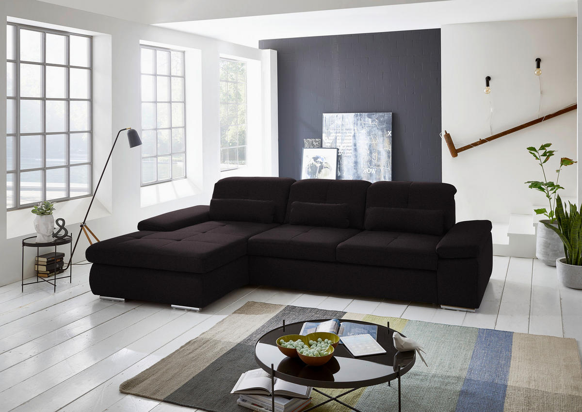 ECKSOFA Flachgewebe Anthrazit  - Chromfarben/Anthrazit, Design, Textil (195/309cm) - Beldomo Style