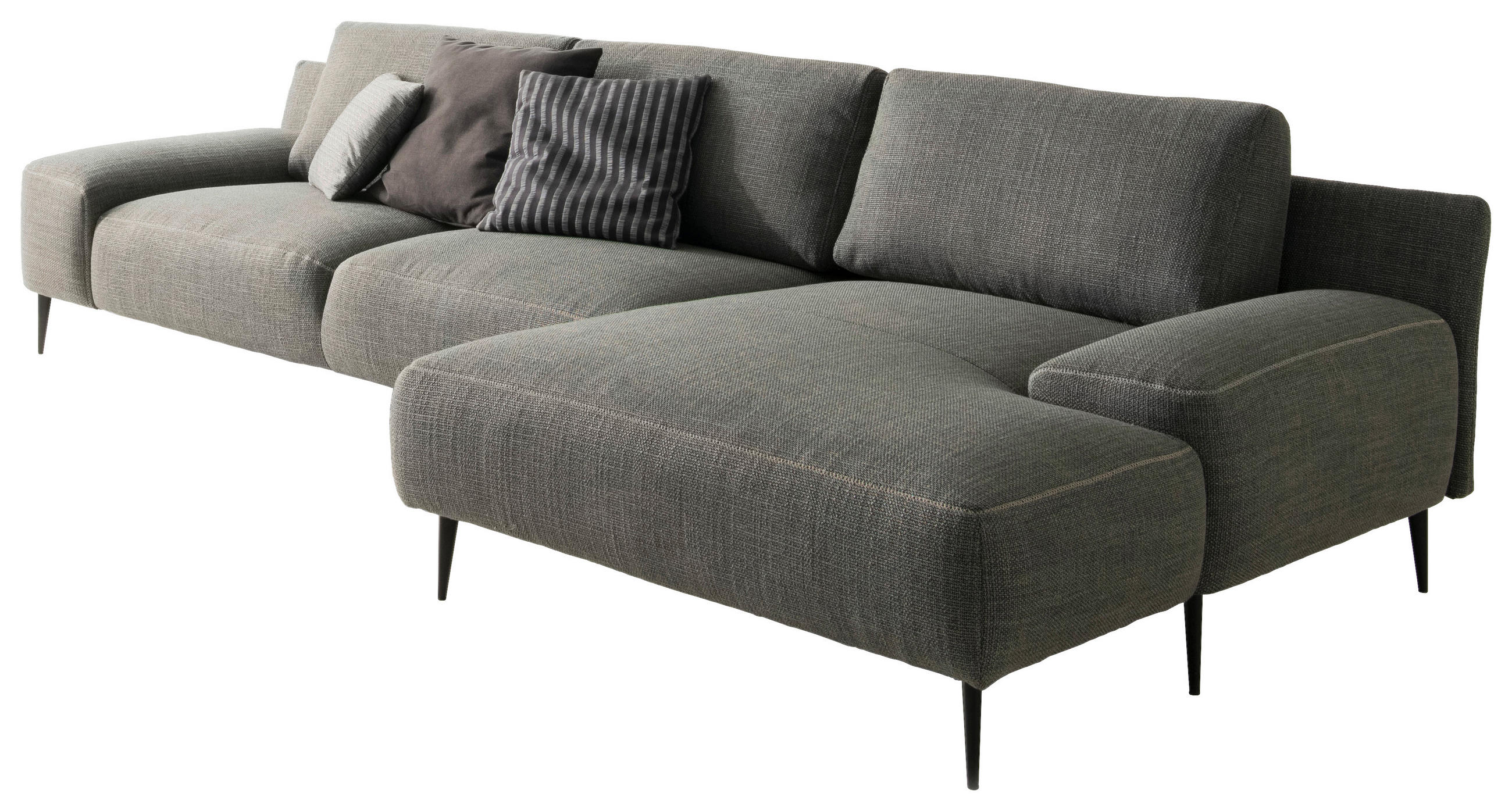 ECKSOFA Grau Flachgewebe  - Beige/Schwarz, Design, Textil/Metall (344/162cm) - Designwerk