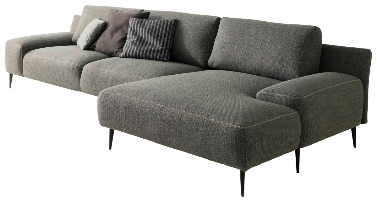 ECKSOFA Grau Flachgewebe  - Beige/Schwarz, Design, Textil/Metall (344/162cm) - Designwerk