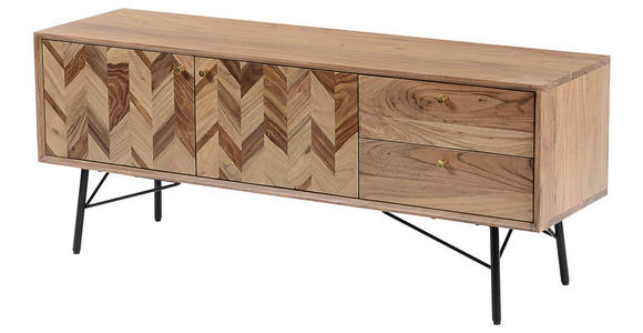 TV-ELEMENT Akazie, Sheesham Hartholz Schwarz, Sheeshamfarben, Akaziefarben - Sheeshamfarben/Schwarz, Natur, Holz/Metall (125/50/35cm) - Ambia Home