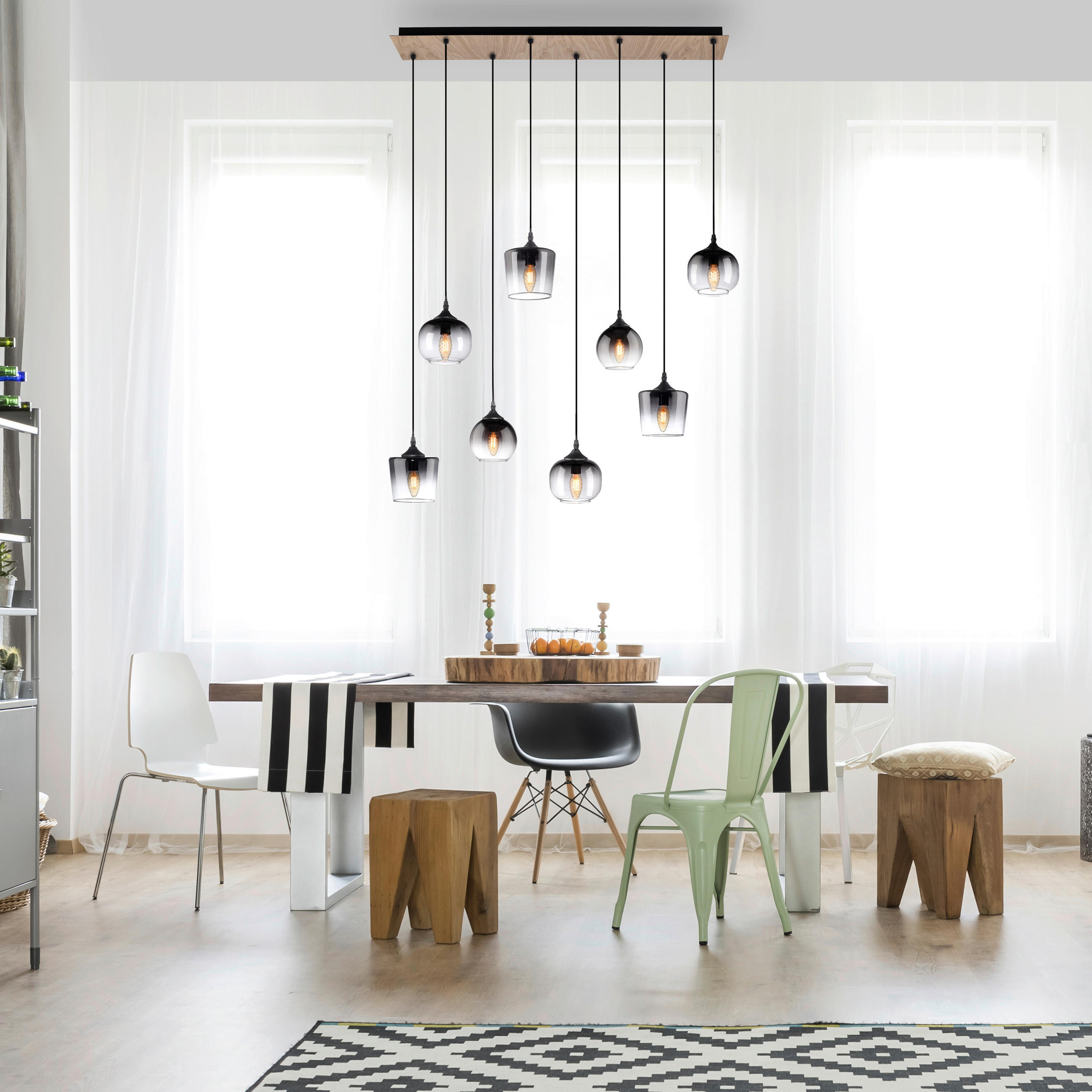 PENDELLEUCHTE 94/28/65-120 cm  - Schwarz, Natur, Glas/Holz (94/28/65-120cm)