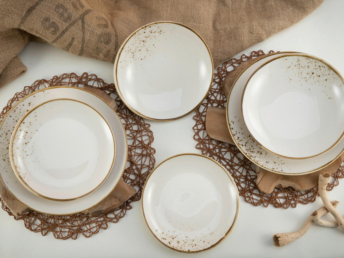 Tellerset Creme, Weiß Nature Collection Natural Living 12-teilig 4 Personen  - Creme/Weiß, Basics, Keramik - Creatable