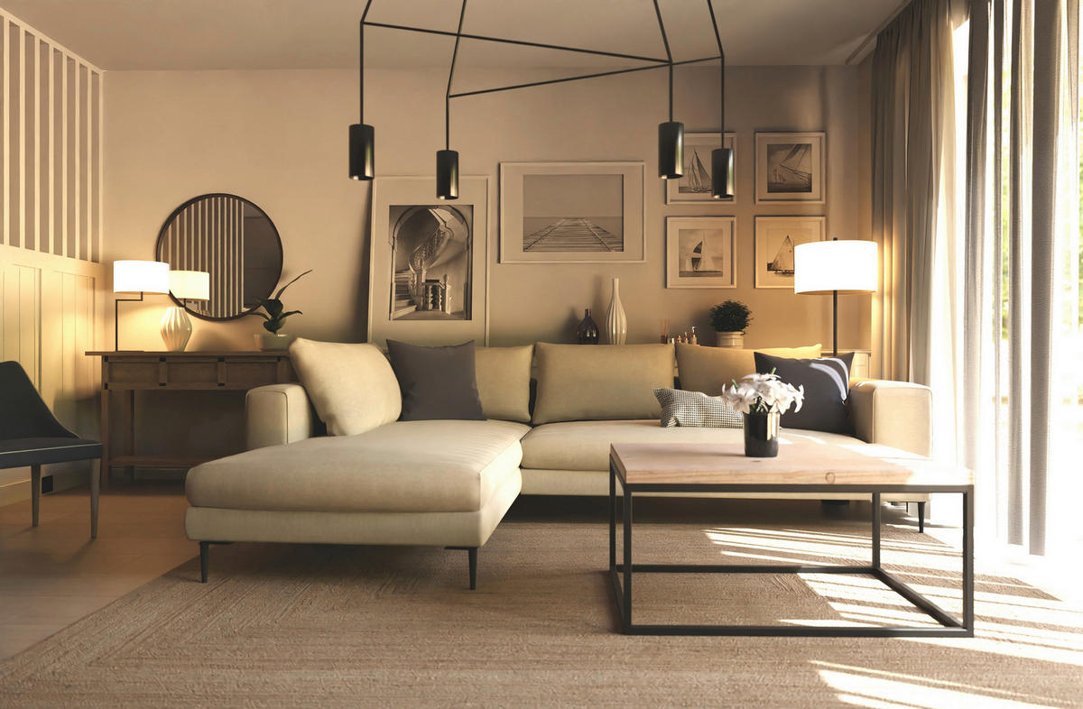 ECKSOFA in Struktur Beige  210/295 cm  - Beige/Schwarz, MODERN, Textil/Metall (210/295cm) - Trendmanufaktur