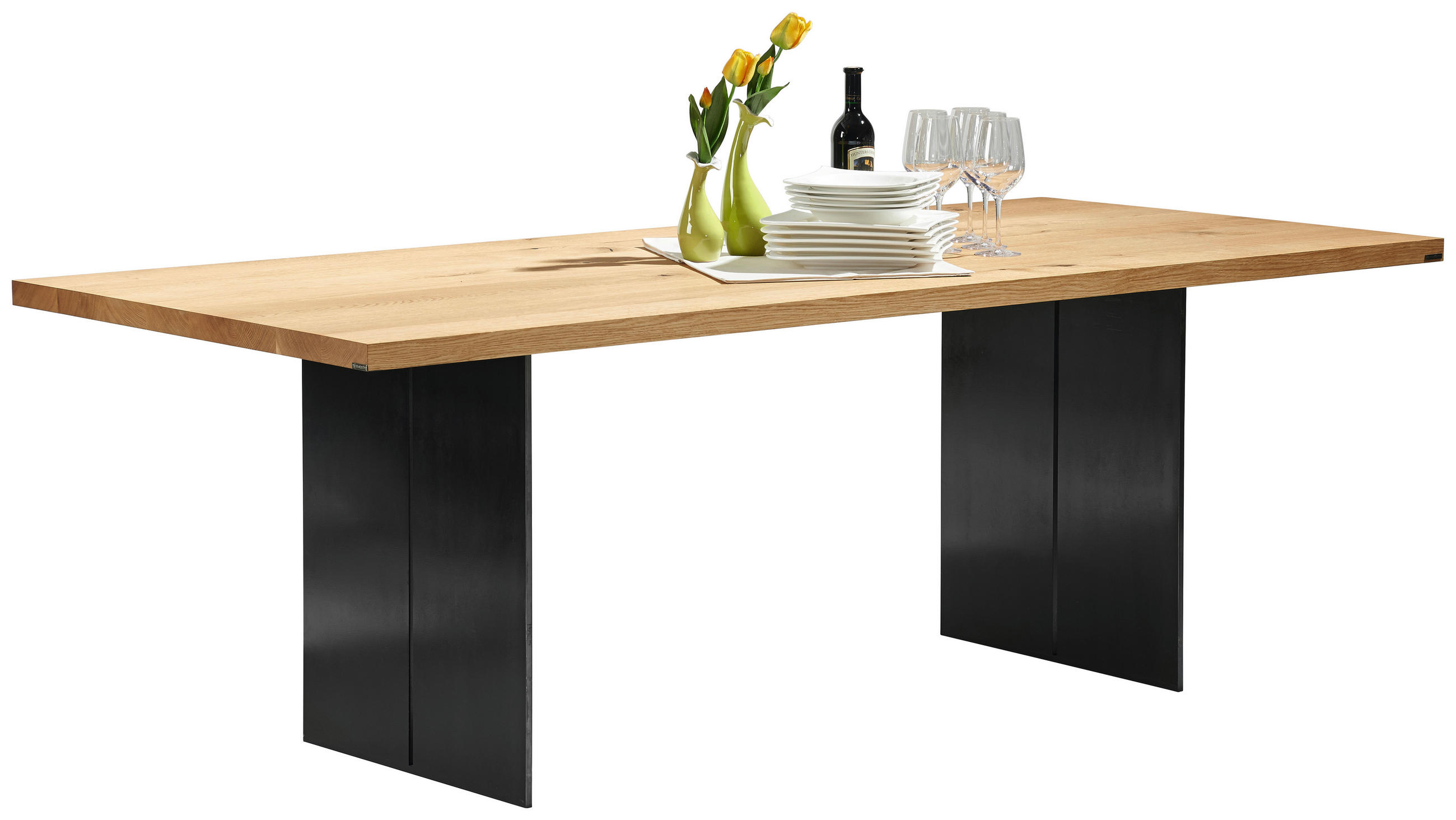 ESSTISCH 260/100/77 cm Echtholz  Holz, Metall rechteckig Schwarz, Eichefarben  - Eichefarben/Schwarz, Design, Holz/Metall (260/100/77cm) - Musterring
