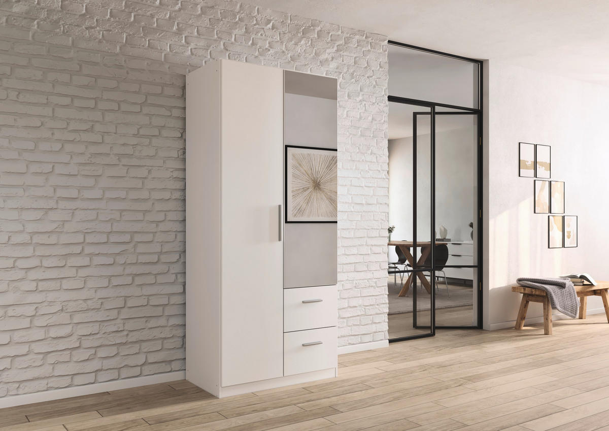 DREHTÜRENSCHRANK 91/210/54 cm,  in Weiß, 2-türig  - Alufarben/Weiß, KONVENTIONELL, Glas/Holzwerkstoff (91/210/54cm) - home24