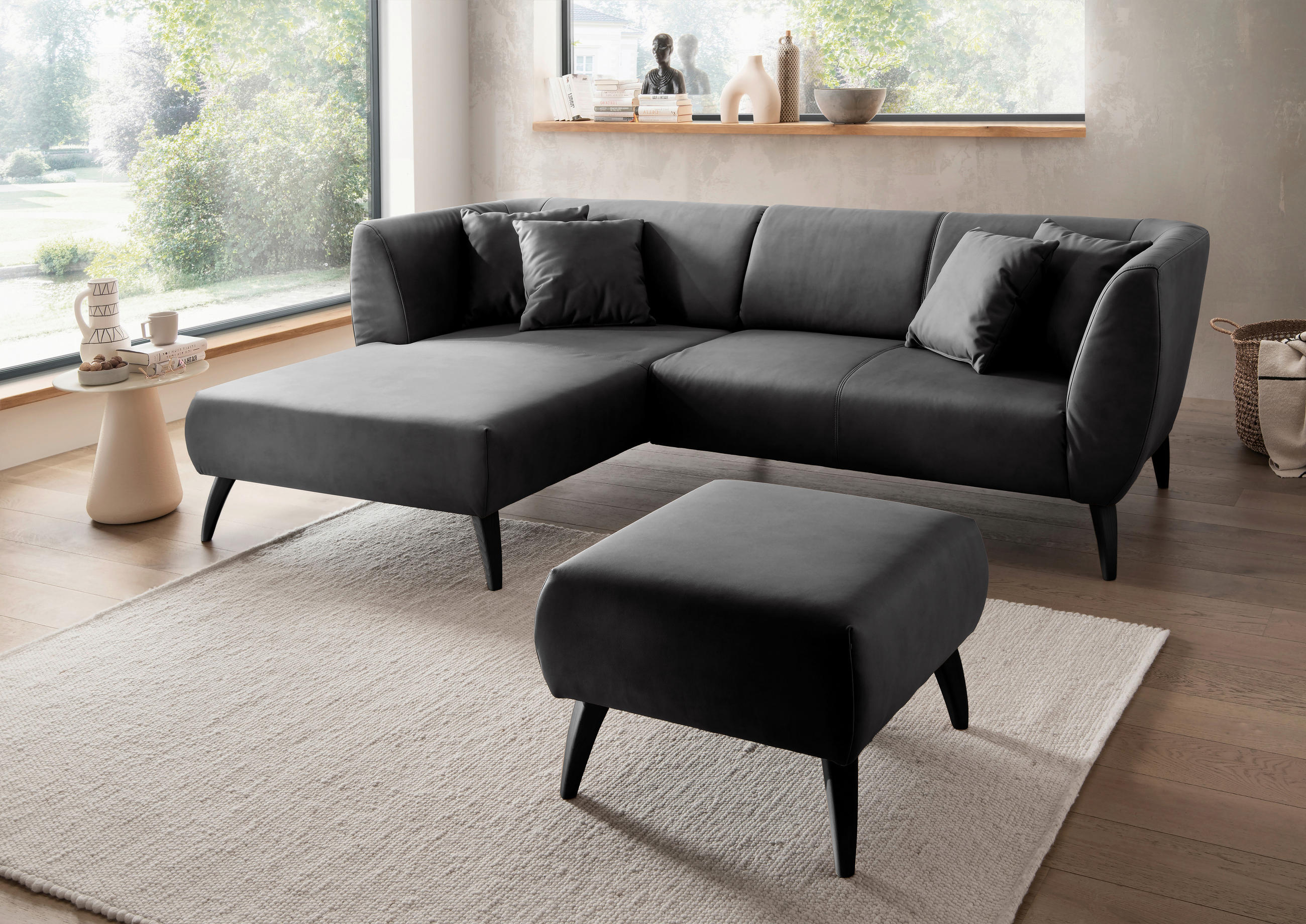 ECKSOFA in Lederlook Schwarz  - Schwarz, Modern, Holz/Textil (160/264cm) - Livetastic