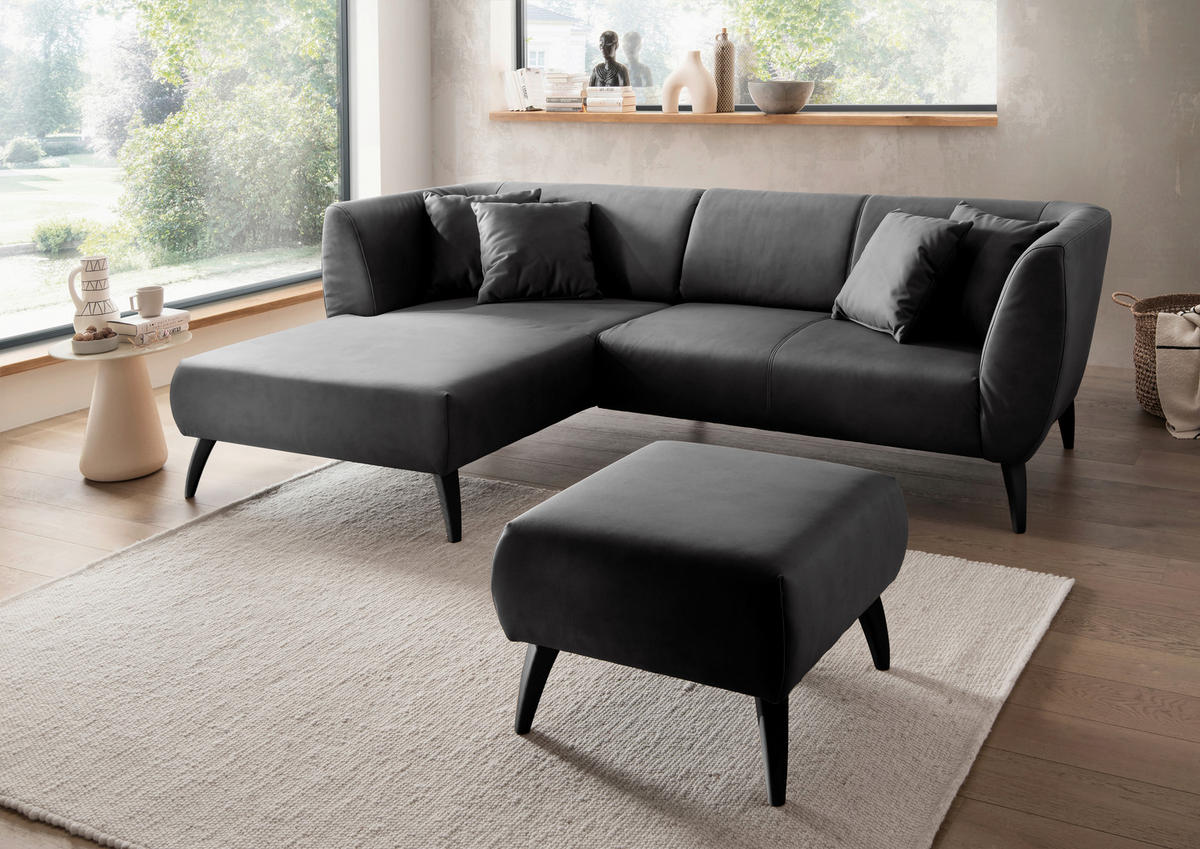 ECKSOFA in Lederlook Schwarz  - Schwarz, Modern, Holz/Textil (160/264cm) - Livetastic