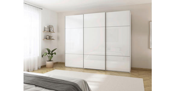 SCHWEBETÜRENSCHRANK 271/223/68 cm 3-türig Weiß - Alufarben/Weiß, KONVENTIONELL, Glas/Holzwerkstoff (271/223/68cm) - Novel