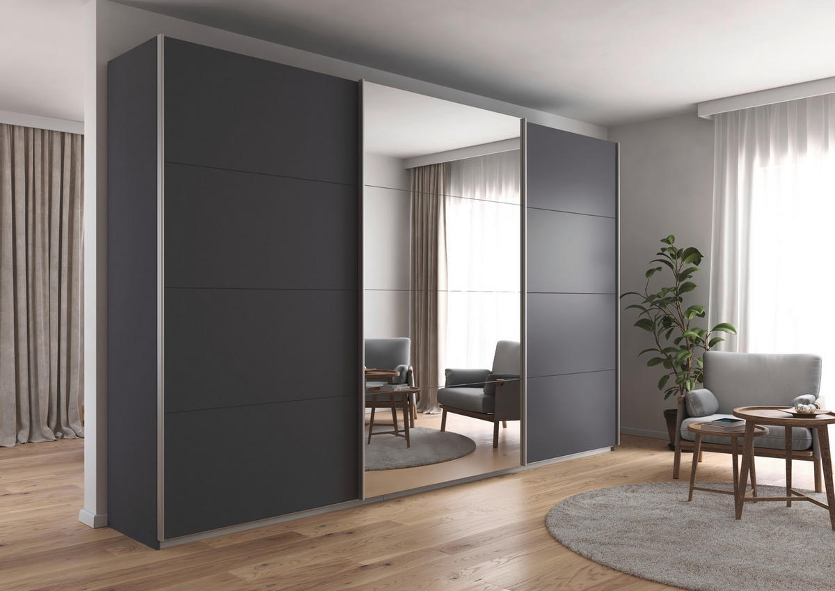 SCHWEBETÜRENSCHRANK 361/229/62 cm 3-türig Grau  - Alufarben/Grau, MODERN, Holzwerkstoff/Metall (361/229/62cm) - Luca Bessoni