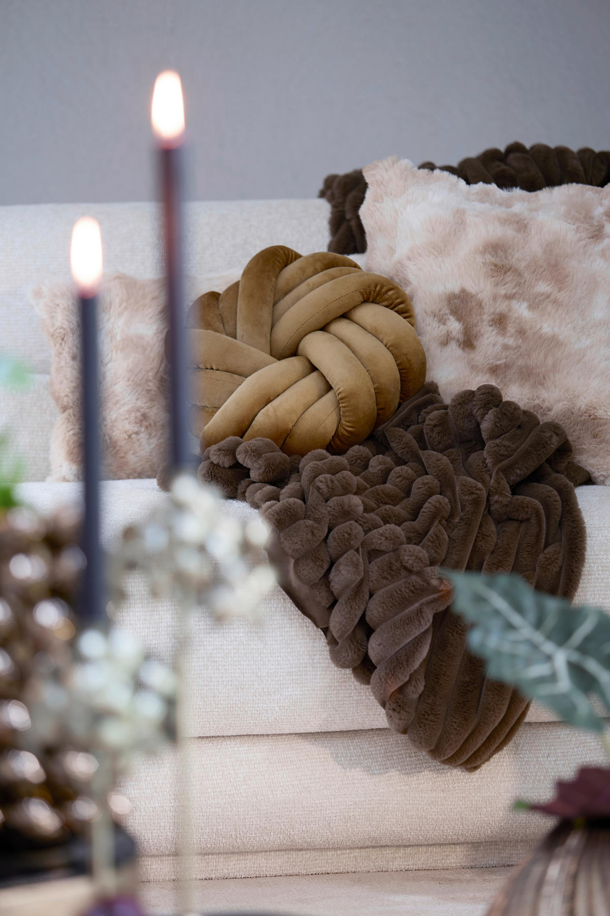 ZIERKISSEN KNOT 33 cm  - Karamell, LIFESTYLE, Textil (33cm) - Light & Living