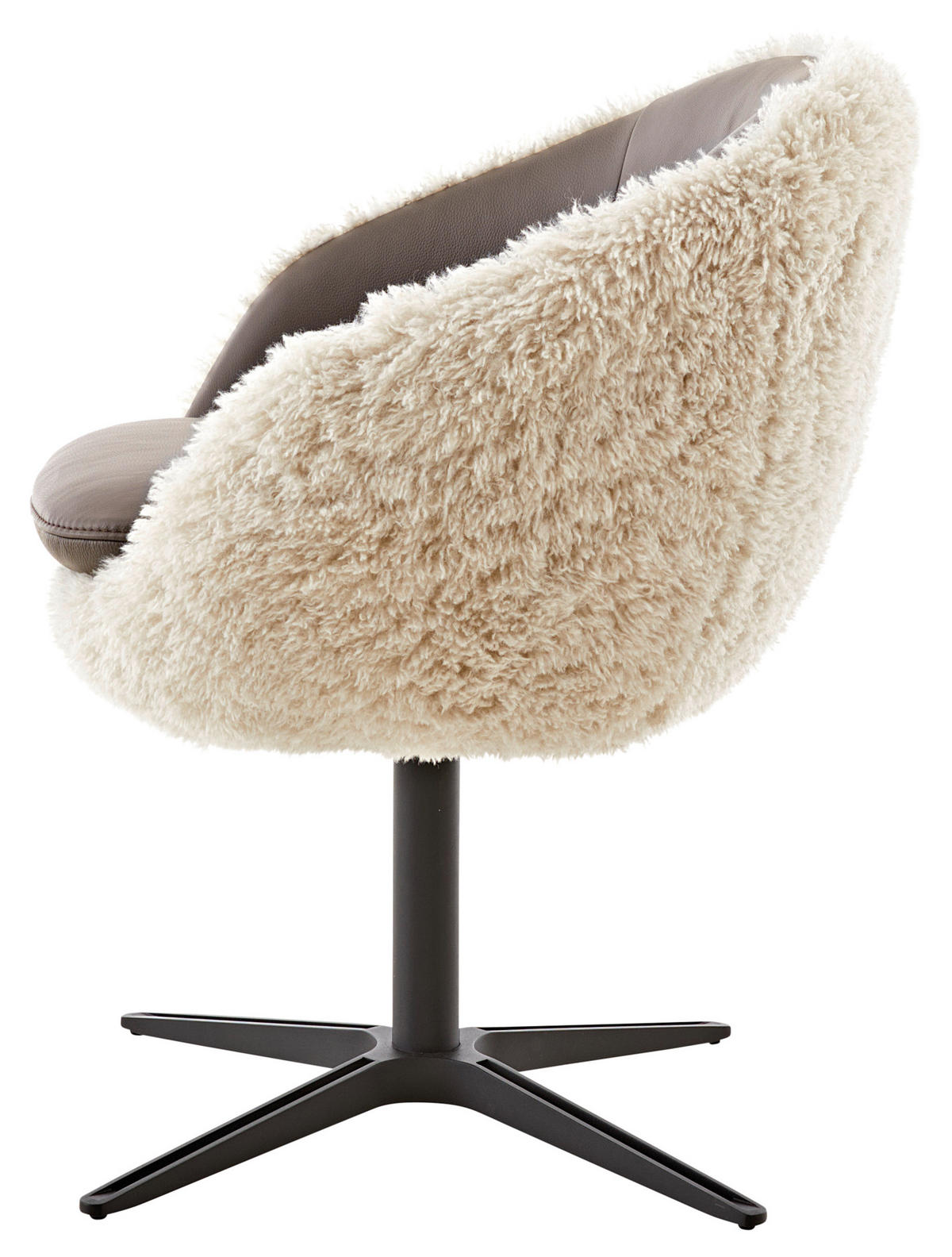 ARMLEHNSTUHL  in Hochflor Kombination Echtleder/Stoff pigmentiert  - Beige/Schwarz, Design, Leder/Textil (65/81/61cm) - Koinor