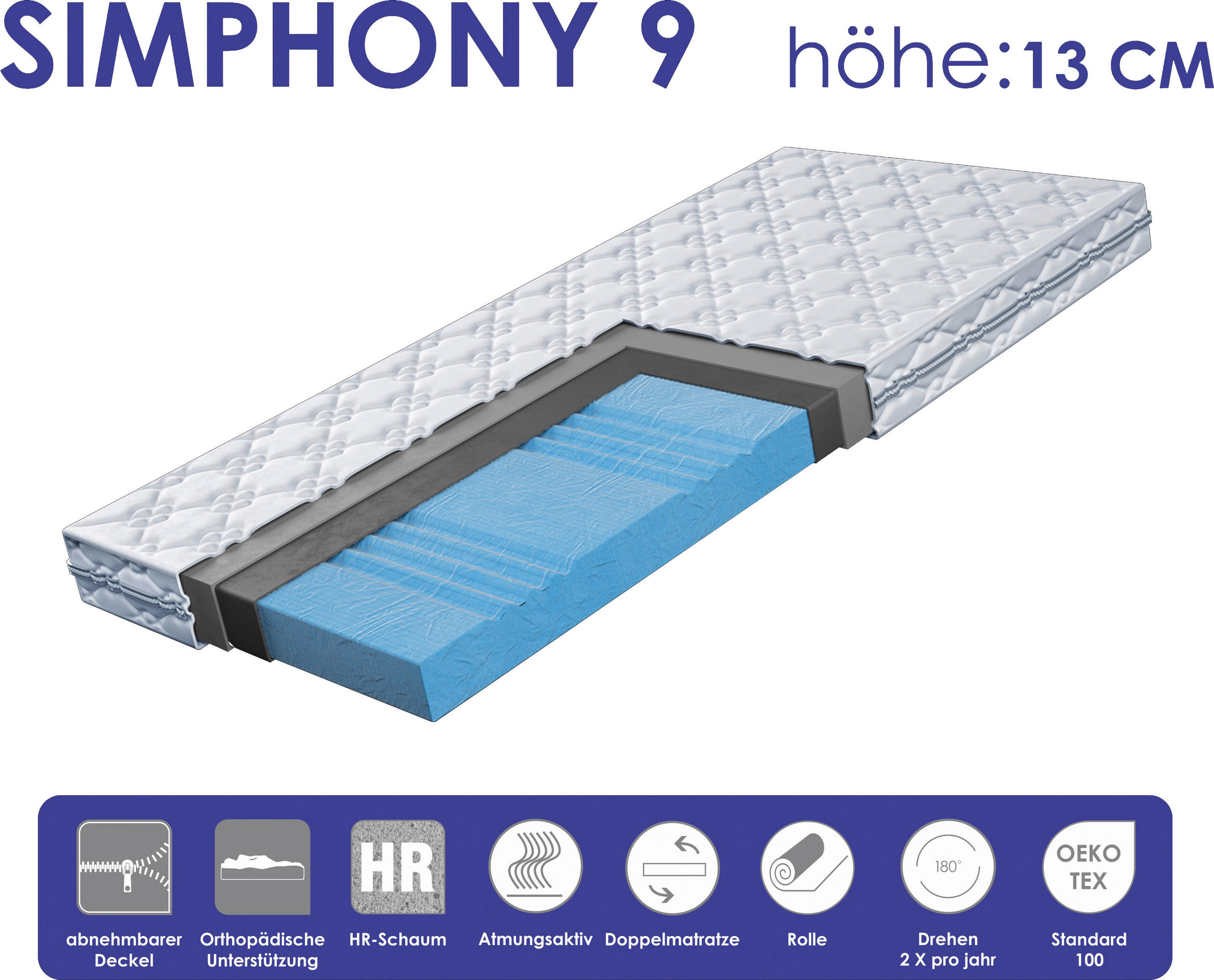 KALTSCHAUMMATRATZE 90/200 cm Höhe ca. 13 cm 9 -Zonen - Basics, Textil (90/200cm) - Boxxx