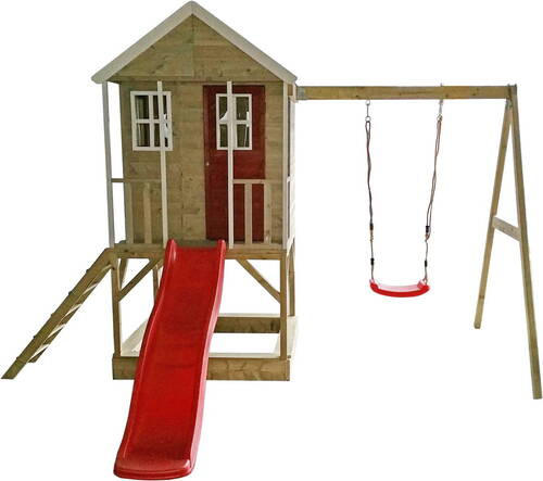 SPIELHAUS 350/242/290 cm  - Rot/Naturfarben, KONVENTIONELL, Holz (350/242/290cm)