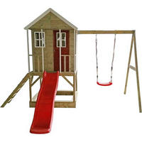 SPIELHAUS 350/242/290 cm  - Rot/Naturfarben, KONVENTIONELL, Holz (350/242/290cm) - Ambia Garden