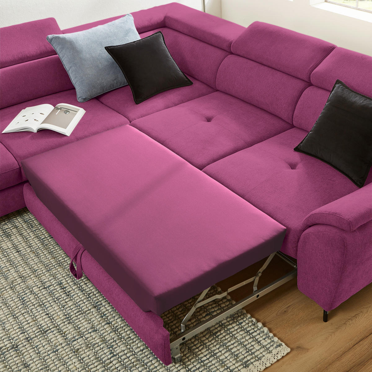 ECKSOFA inkl. Funktion Magenta Webstoff  - Magenta/Schwarz, Design, Textil/Metall (237/277cm) - Stylife