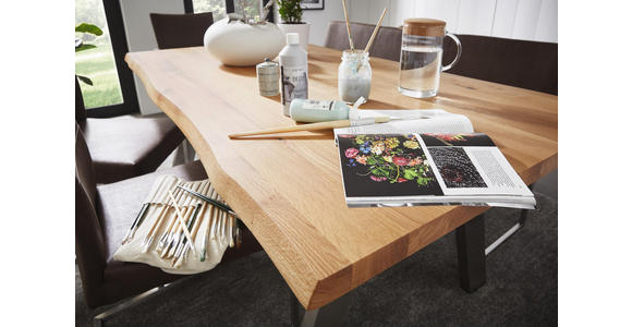 ESSTISCH Eiche massiv rechteckig Edelstahlfarben, Eichefarben - Edelstahlfarben/Eichefarben, Design, Holz/Metall (140/90/77cm) - Dieter Knoll