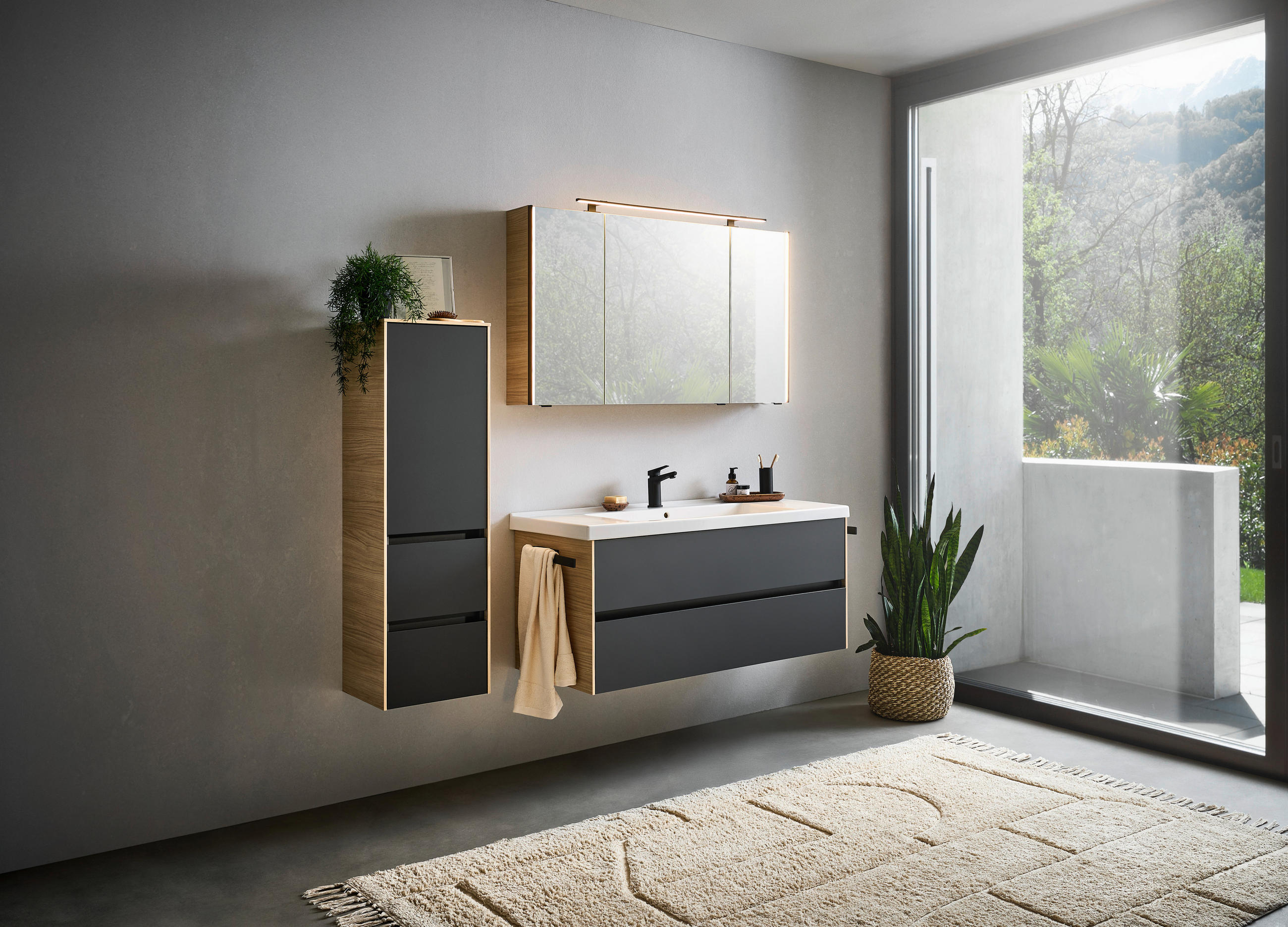 WASCHTISCHKOMBI 121 cm  - Eichefarben/Lavagrau, Design, Keramik/Holzwerkstoff (121cm) - Dieter Knoll