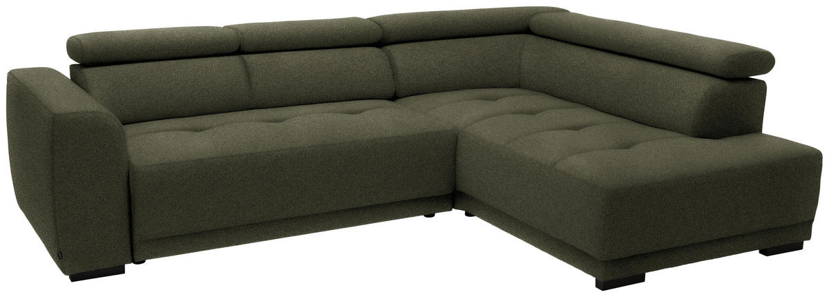 ECKSOFA in Struktur Olivgrün  - Schwarz/Olivgrün, Design, Kunststoff/Textil (284/205cm) - MID.YOU