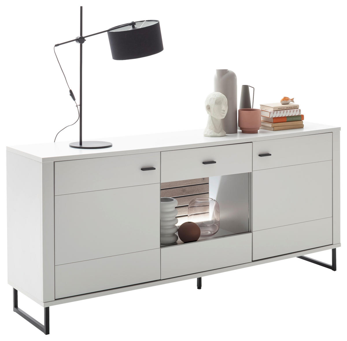 SIDEBOARD Weiss, Eichefarben  189/85/44 cm  - Weiss/Eichefarben, Design, Glas/Holzwerkstoff (189/85/44cm) - Stylife