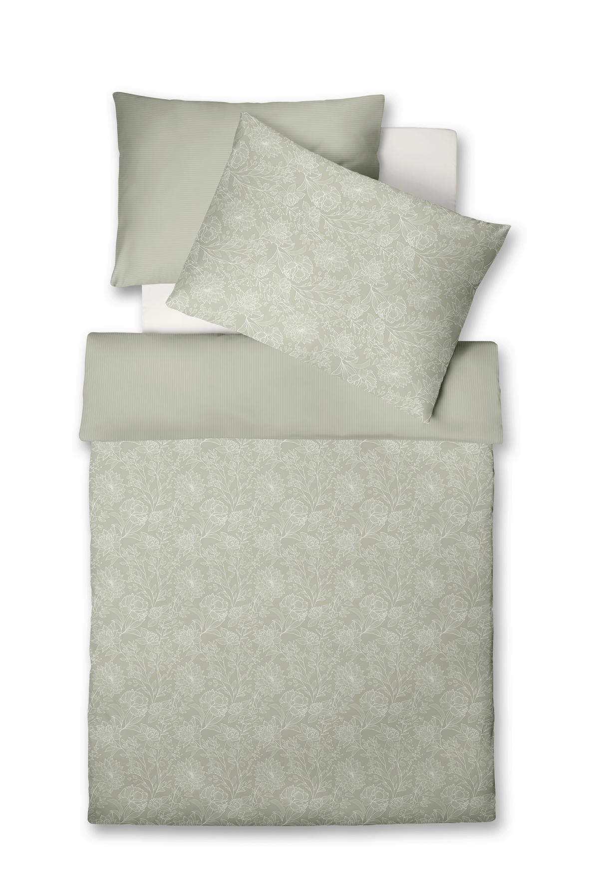 ÁGYNEMŰHUZAT-GARNITÚRA 140/200 cm  - zsályazöld/fehér, Basics, textil (140/200cm) - Fleuresse