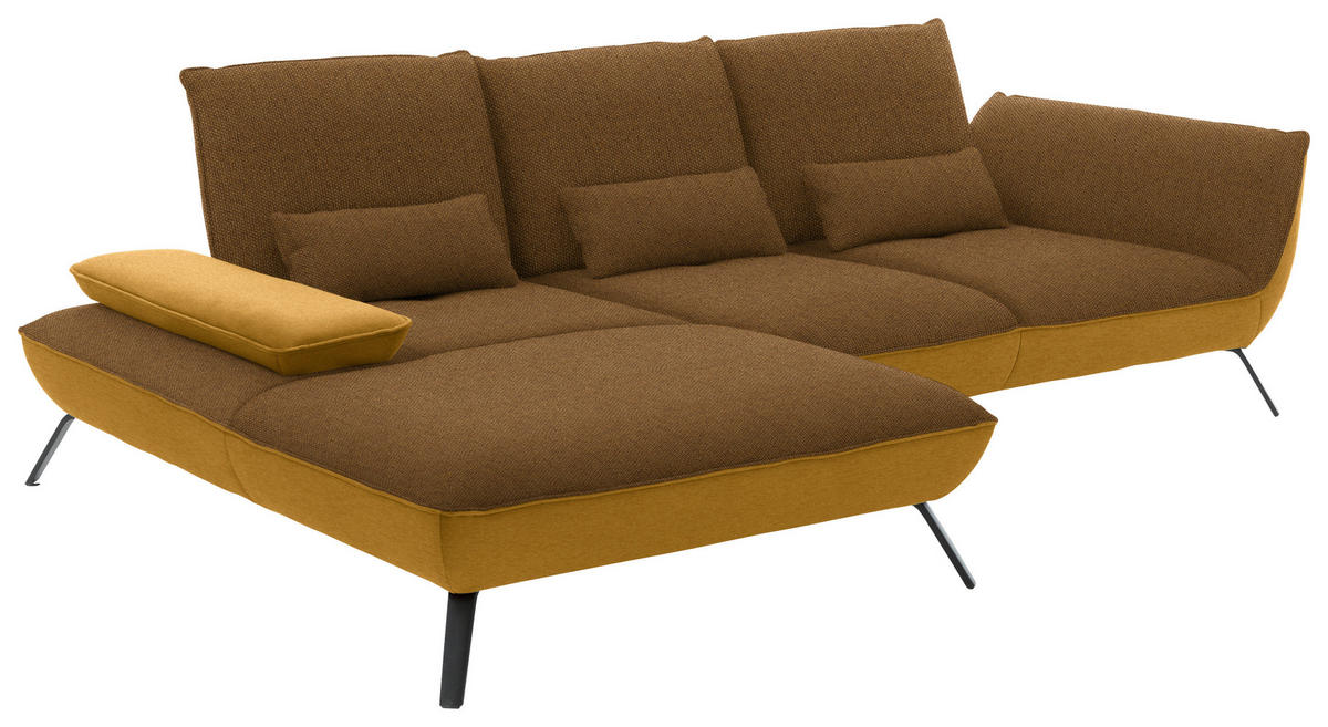 ECKSOFA  in Flachgewebe Goldfarben  191/301 cm  - Goldfarben/Schwarz, Design, Textil/Metall (191/301cm) - Moderano