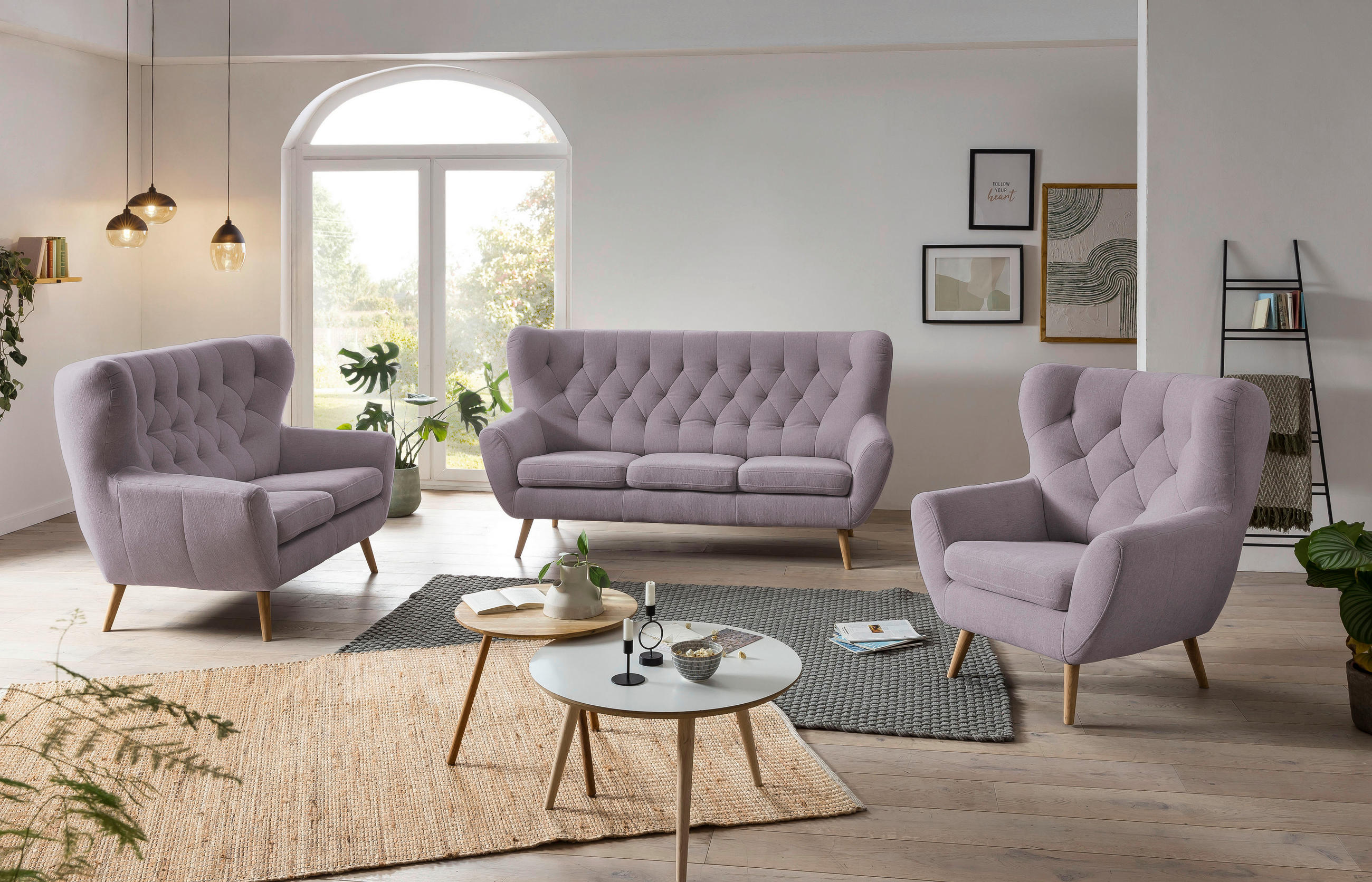 3-SITZER-SOFA in Flachgewebe Altrosa  - Eichefarben/Beige, Design, Holz/Holzwerkstoff (188/104/92cm) - Stylife
