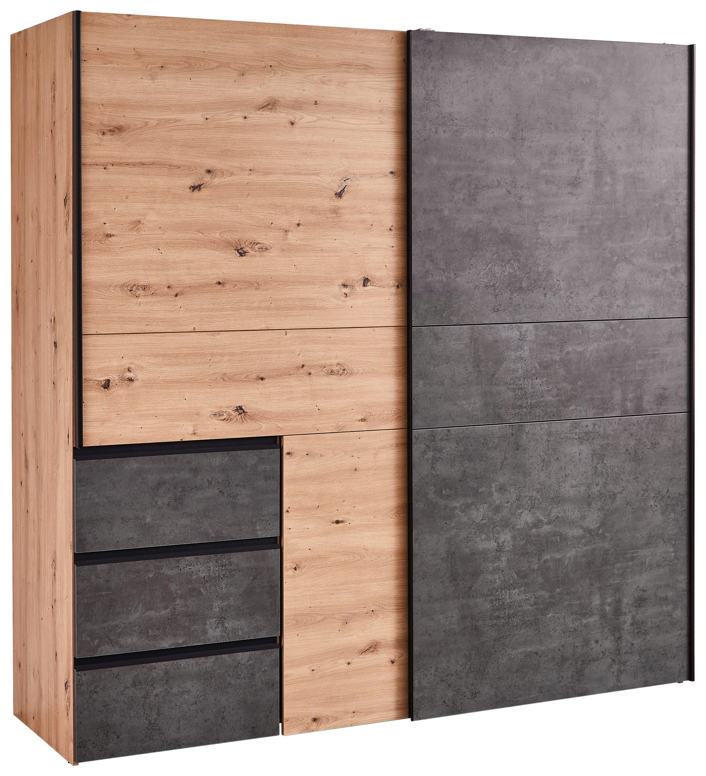 SCHWEBETÜRENSCHRANK in Dunkelgrau, Eiche Artisan - Dunkelgrau/Schwarz, Konventionell, Holzwerkstoff/Kunststoff (200,1/200,5/61,2cm) - Carryhome