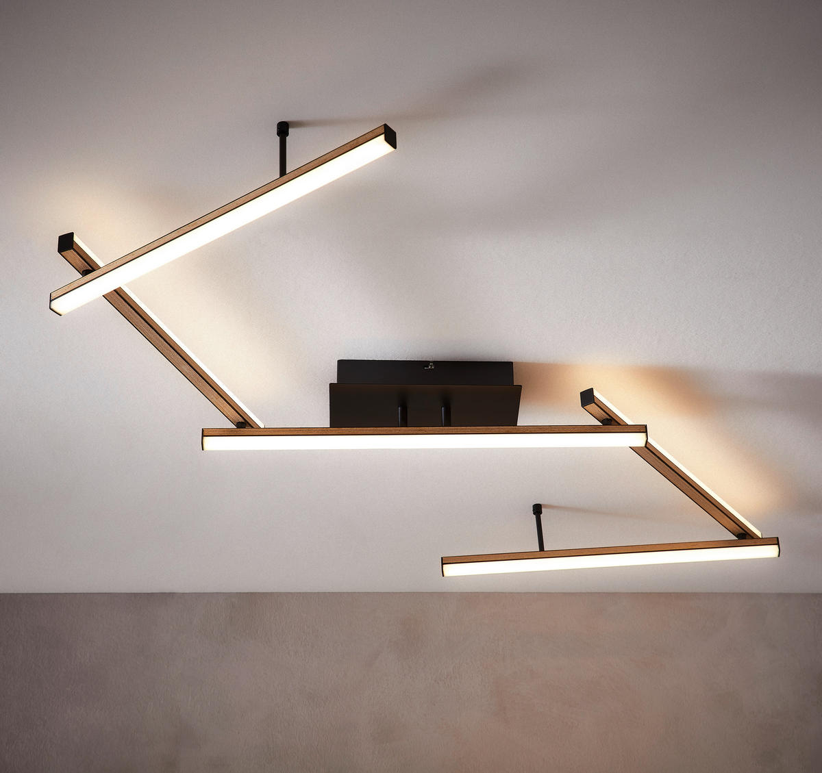 PLAFONIERĂ CU LED - culoare lemn fag/negru, Natur, lemn/metal (220/11/5cm)