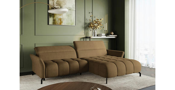 ECKSOFA Olivgrün Flachgewebe Rücken echt, Kopfteilverstellung, Sitztiefenverstellung  - Schwarz/Olivgrün, KONVENTIONELL, Textil/Metall (272/175cm) - Carryhome
