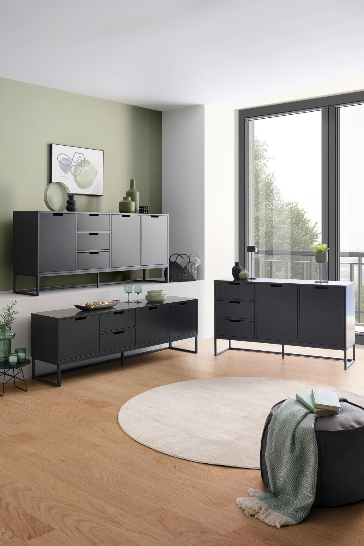 SIDEBOARD  in 180/79/40 cm  - Anthrazit/Schwarz, Design, Holzwerkstoff/Metall (180/79/40cm) - Novel