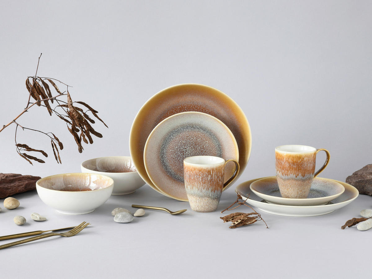 KOMBINOVANÝ SERVIS, 8-dielne, kamenina - piesková/biela, Basics, keramika - Creatable