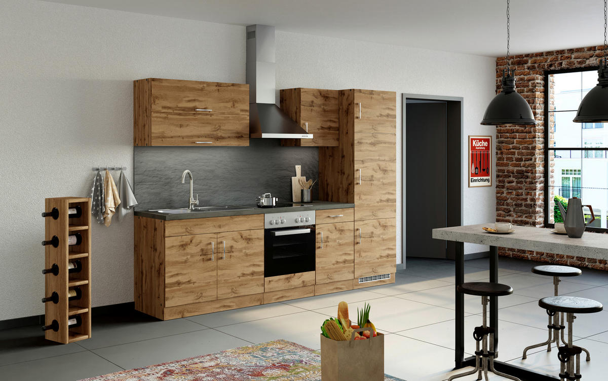 KÜCHENBLOCK 270 cm   in Eiche Wotan  - Chromfarben/Schieferfarben, Modern, Holzwerkstoff/Metall (270cm) - Held