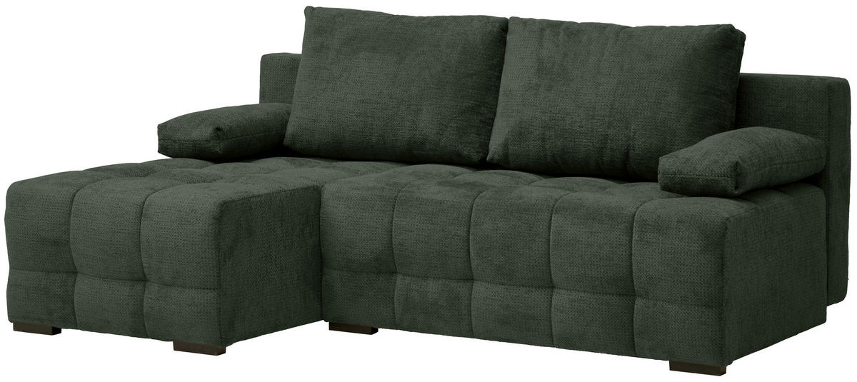 ECKSOFA  in Chenille Dunkelgrün  - Dunkelgrün/Schwarz, MODERN, Kunststoff/Textil (145/204cm) - home24