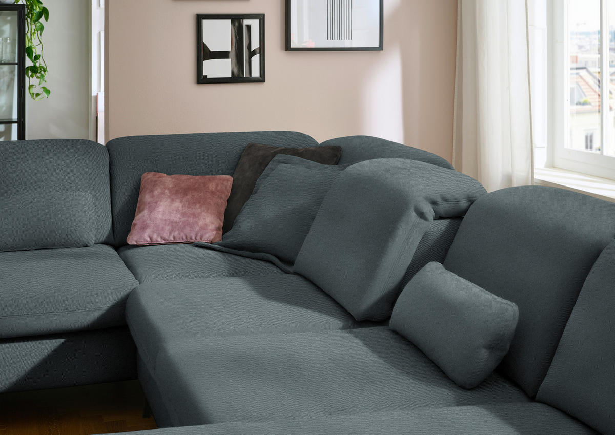 WOHNLANDSCHAFT  in Chenille Blau  - Blau/Schwarz, Design, Textil/Metall (255/369/198cm) - Beldomo Style