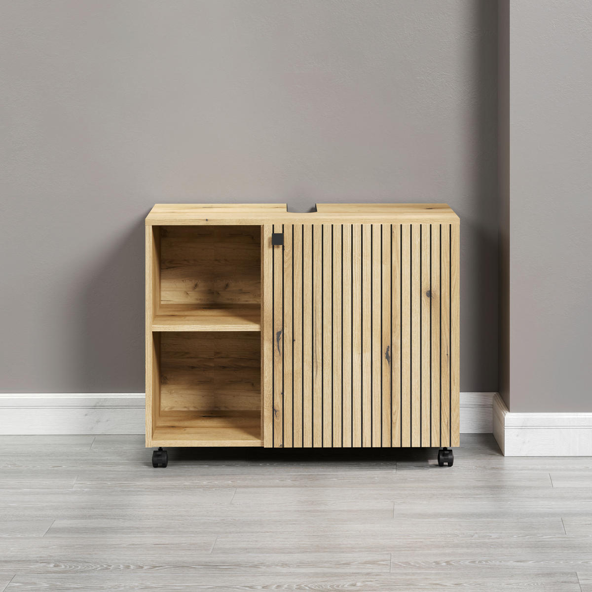 WASCHBECKENUNTERSCHRANK 80/64/42 cm  - Eichefarben/Schwarz, Trend, Holzwerkstoff/Kunststoff (80/64/42cm) - MID.YOU