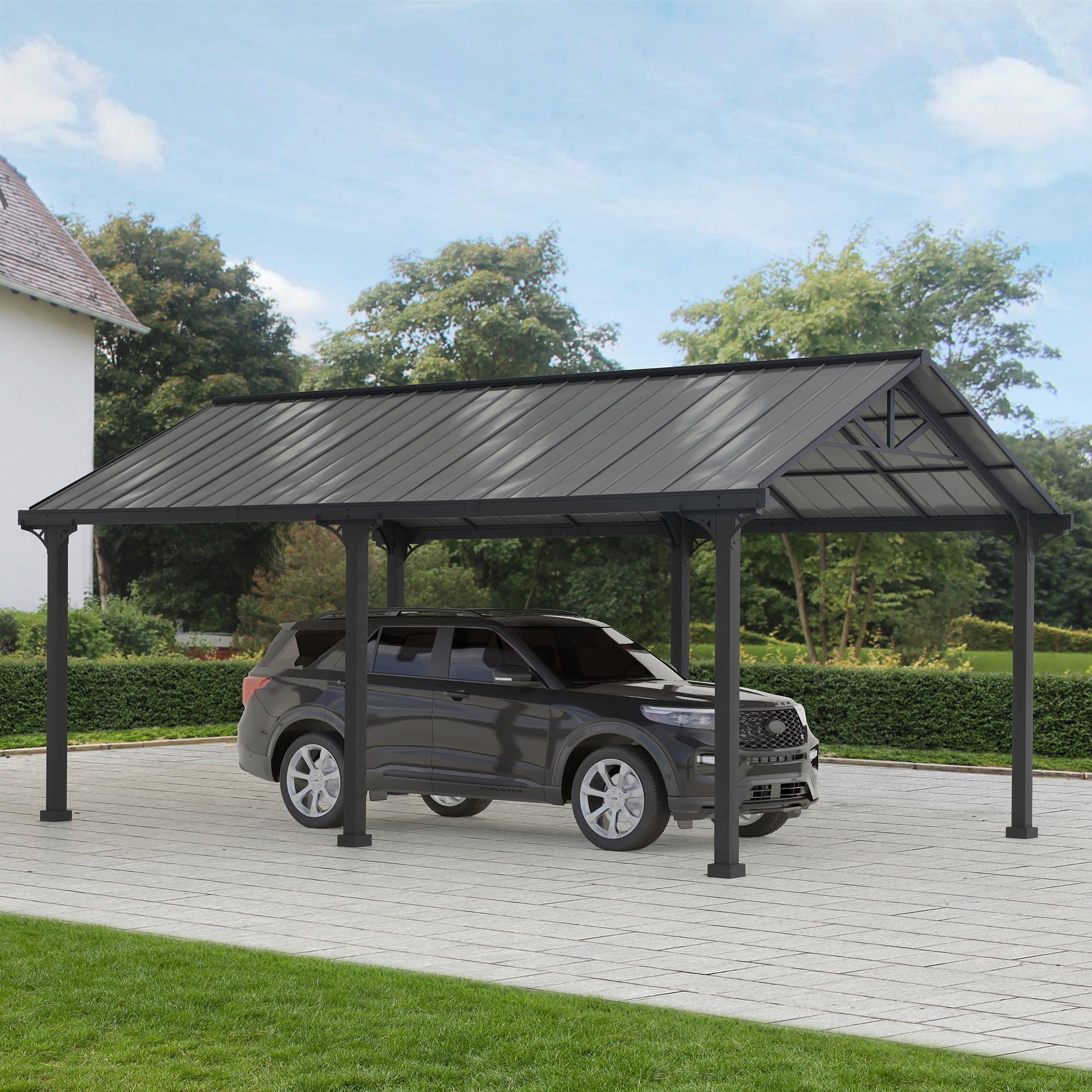 CARPORT 610/301/367,4 cm Stahl  - Dunkelgrau, Basics, Metall (610/301/367,4cm) - Modante