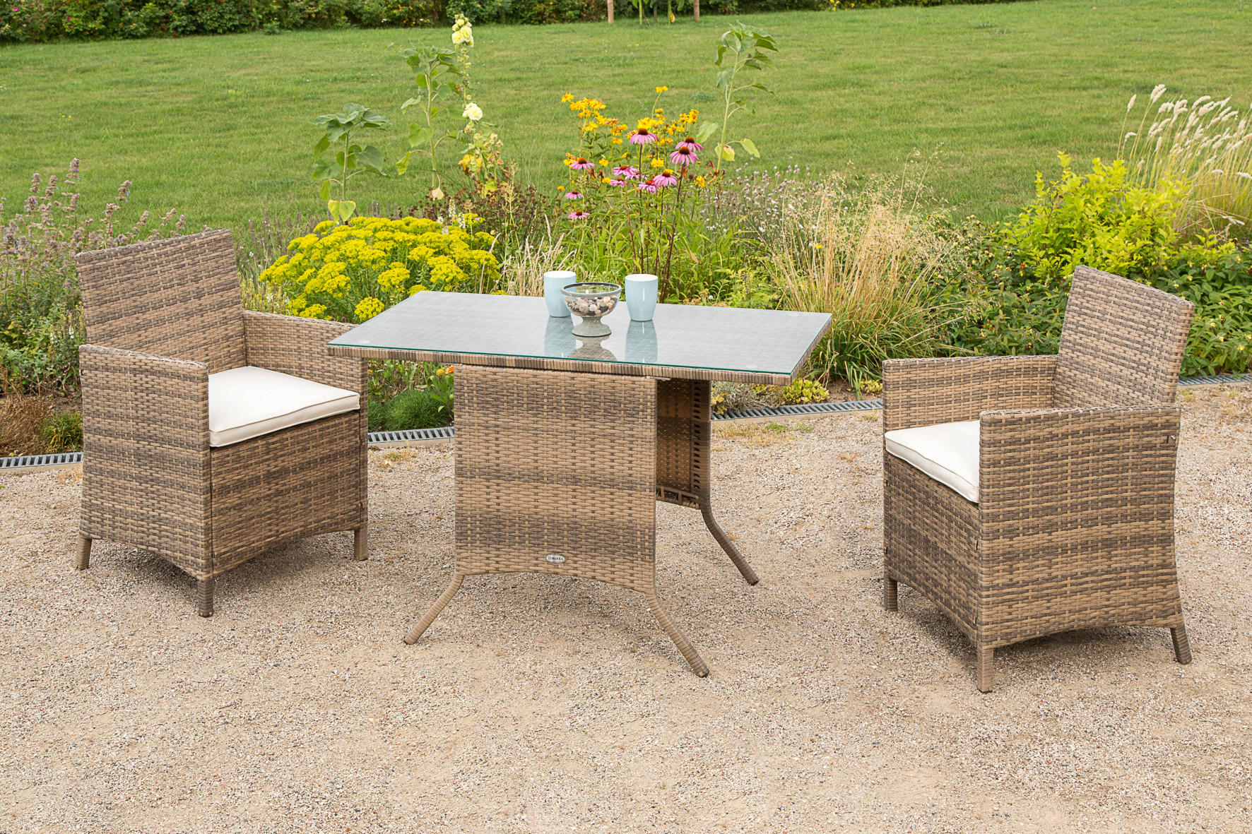GARTENSET 3-teilig  - Beige/Naturfarben, MODERN, Glas/Kunststoff - Gardenson
