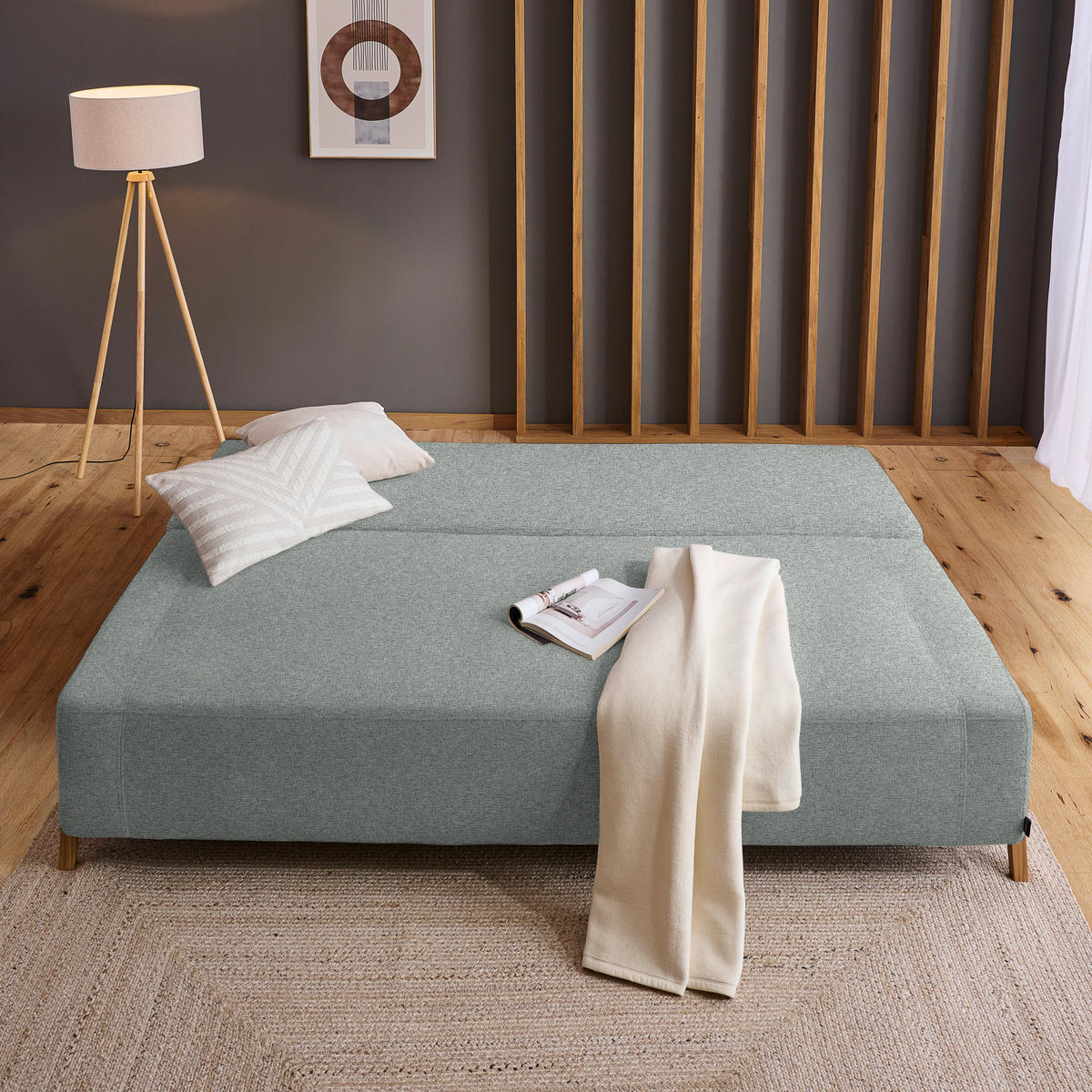 SCHLAFSOFA  mit Stoffauswahl, Liegefunktion, Schlafen auf Sitzhöhe Chenille Grau  - Naturfarben/Grau, Design, Holz/Textil (211/88/102cm) - Niels Andersson