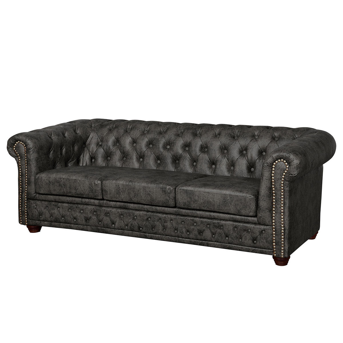 SITZGARNITUR YORK in Lederlook Schwarz  - Schwarz/Braun, Design, Holz/Textil (203/72/86cm) - P & B