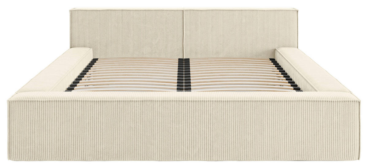 POLSTERBETT 180/200 cm,  in Beige, Lattenrost, Bettkasten,  - Beige/Schwarz, Basics, Holz/Kunststoff (180/200cm) - Livetastic