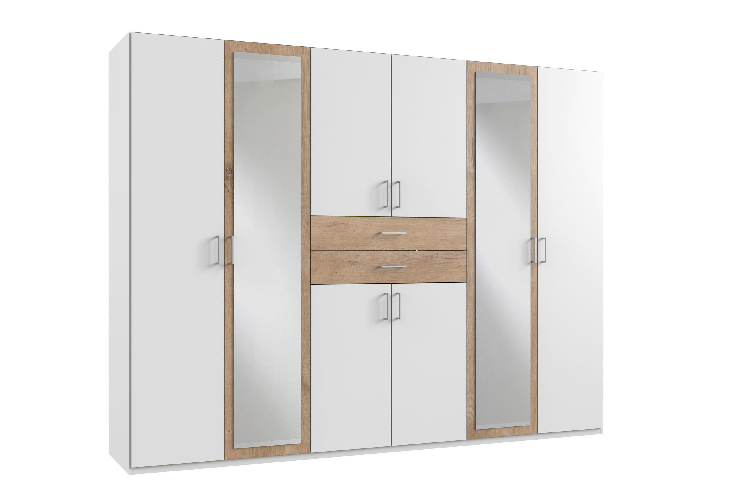 KLEIDERSCHRANK 270/208/58 cm,  in Weiß, Eichefarben, 8 Tür(en)  - Eichefarben/Alufarben, KONVENTIONELL, Holzwerkstoff/Kunststoff (270/208/58cm) - P & B