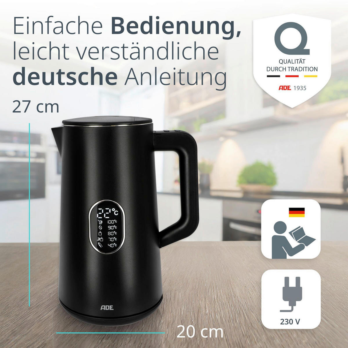 WASSERKOCHER  - Schwarz, Basics, Kunststoff/Metall (15,8/20/27cm) - ADE