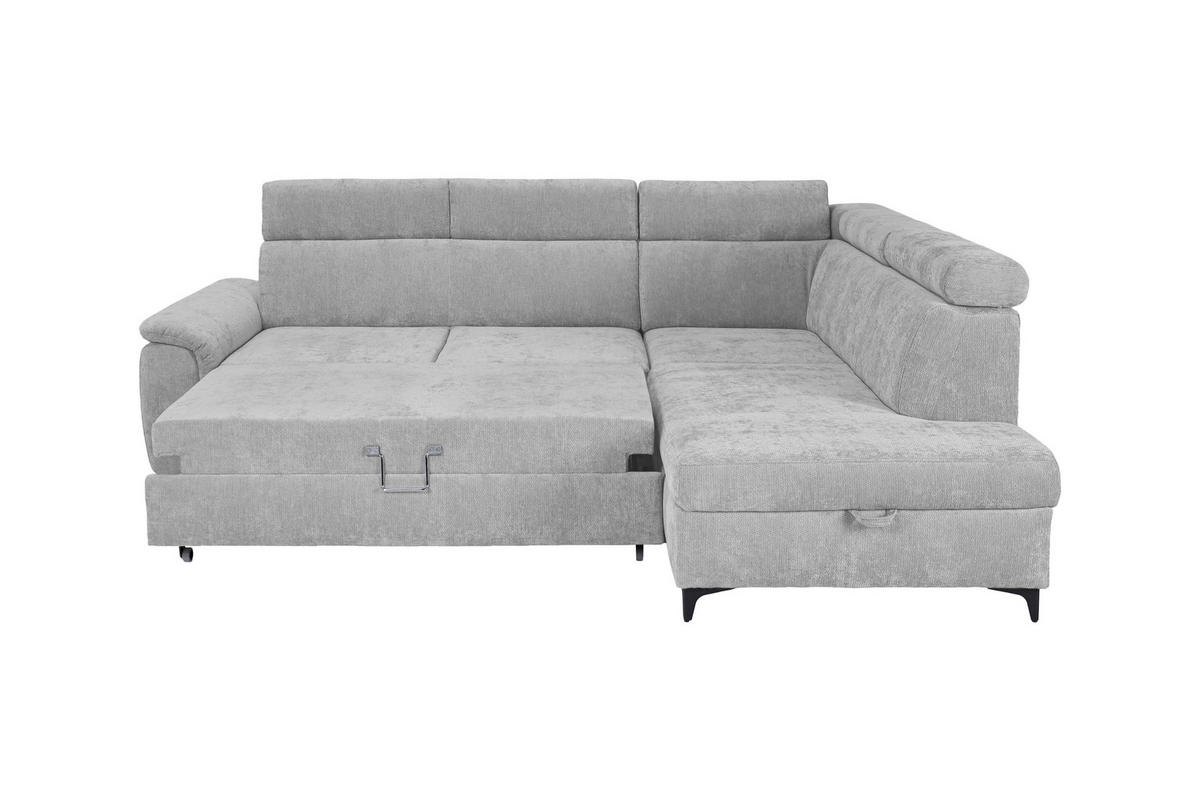 ECKSOFA Silberfarben Chenille Bettkasten, Schlaffunktion, Rücken echt, Kopfteilverstellung, Liegefläche im Originalstoff  - Silberfarben/Schwarz, KONVENTIONELL, Textil/Metall (265/206cm) - Carryhome