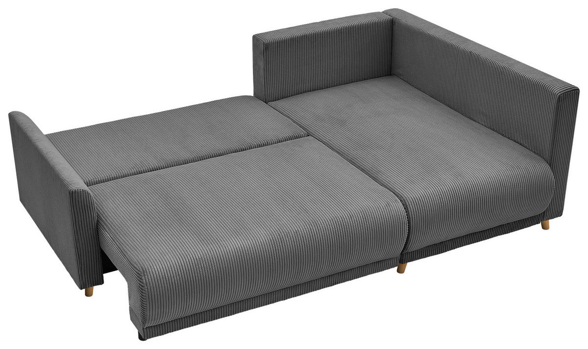 ECKSOFA MILOS Grau Cord Rückenkissen, Bettkasten, Schlaffunktion, Rücken echt  - Naturfarben/Grau, Design, Textil (224/148cm) - P & B