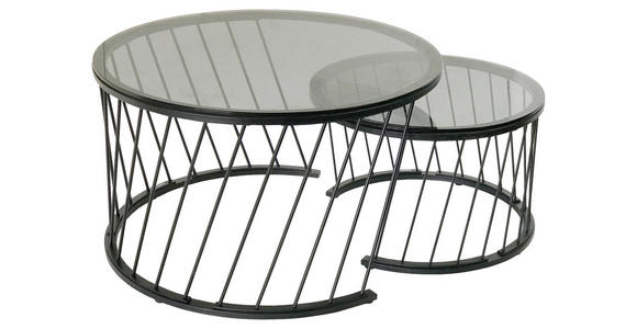 COUCHTISCHSET in Metall, Glas 70/70/42 cm - Schwarz/Grau, Design, Glas/Metall (70/70/42cm) - Novel