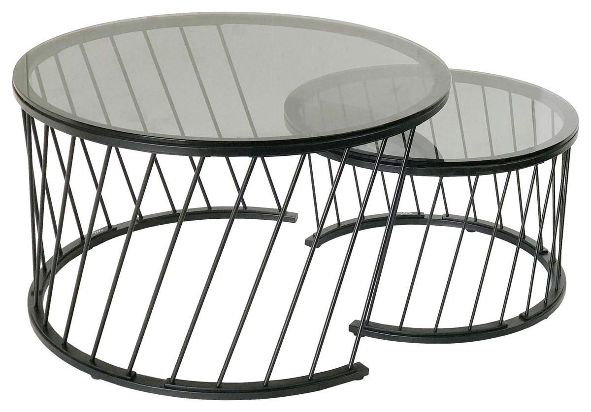 COUCHTISCHSET in Metall, Glas 70/70/42 cm  - Schwarz/Grau, Design, Glas/Metall (70/70/42cm) - Novel