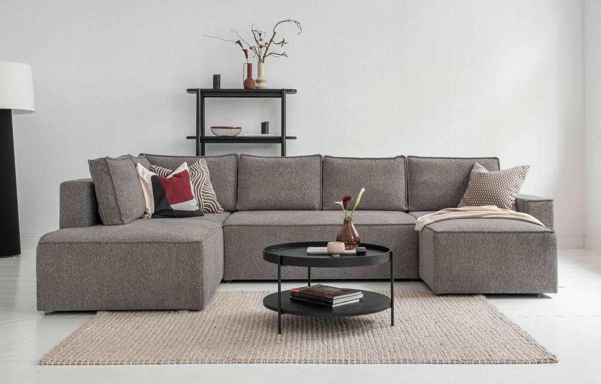 SJEDEĆA GARNITURA tekstil  siva   - bijela/siva, Design, tekstil/plastika (194/322/156cm) - MID.YOU