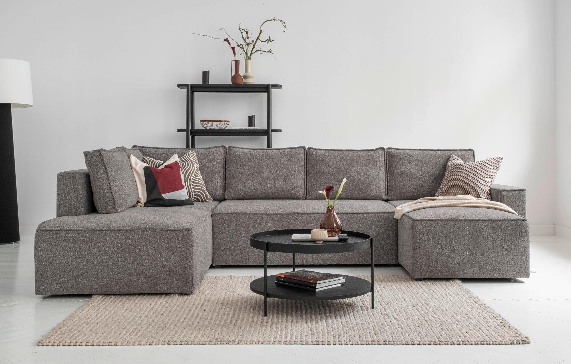 Thumbnail - Mid.you Wohnlandschaft, Grau, Textil, Struktur, 8-Sitzer, U-Form, 322x194 cm, Oeko-Tex® Standard 100, Made in EU, Bettka...