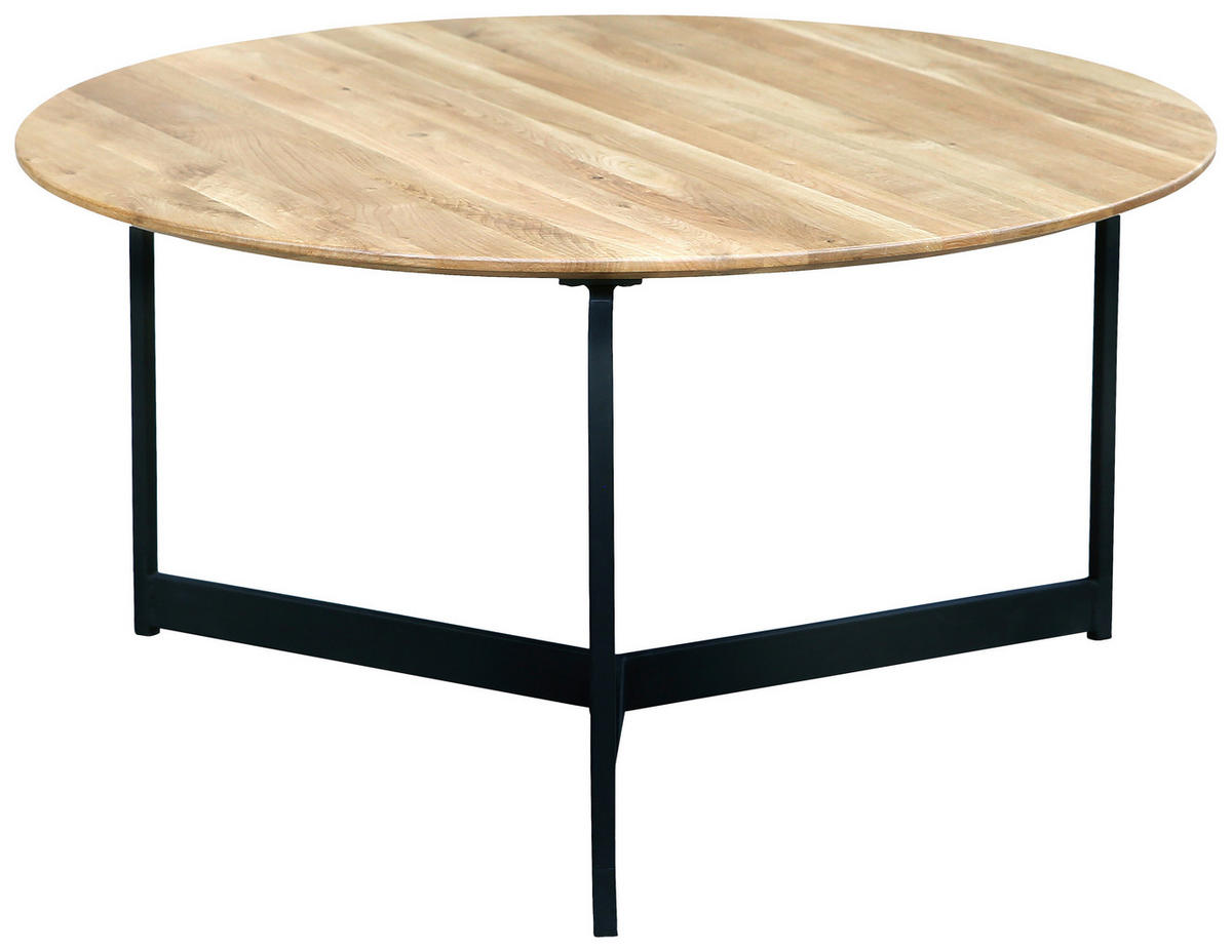 COUCHTISCH Eiche massiv 80/80/42 cm rund Schwarz, Eichefarben  - Eichefarben/Schwarz, Natur, Holz/Metall (80/80/42cm) - Novel