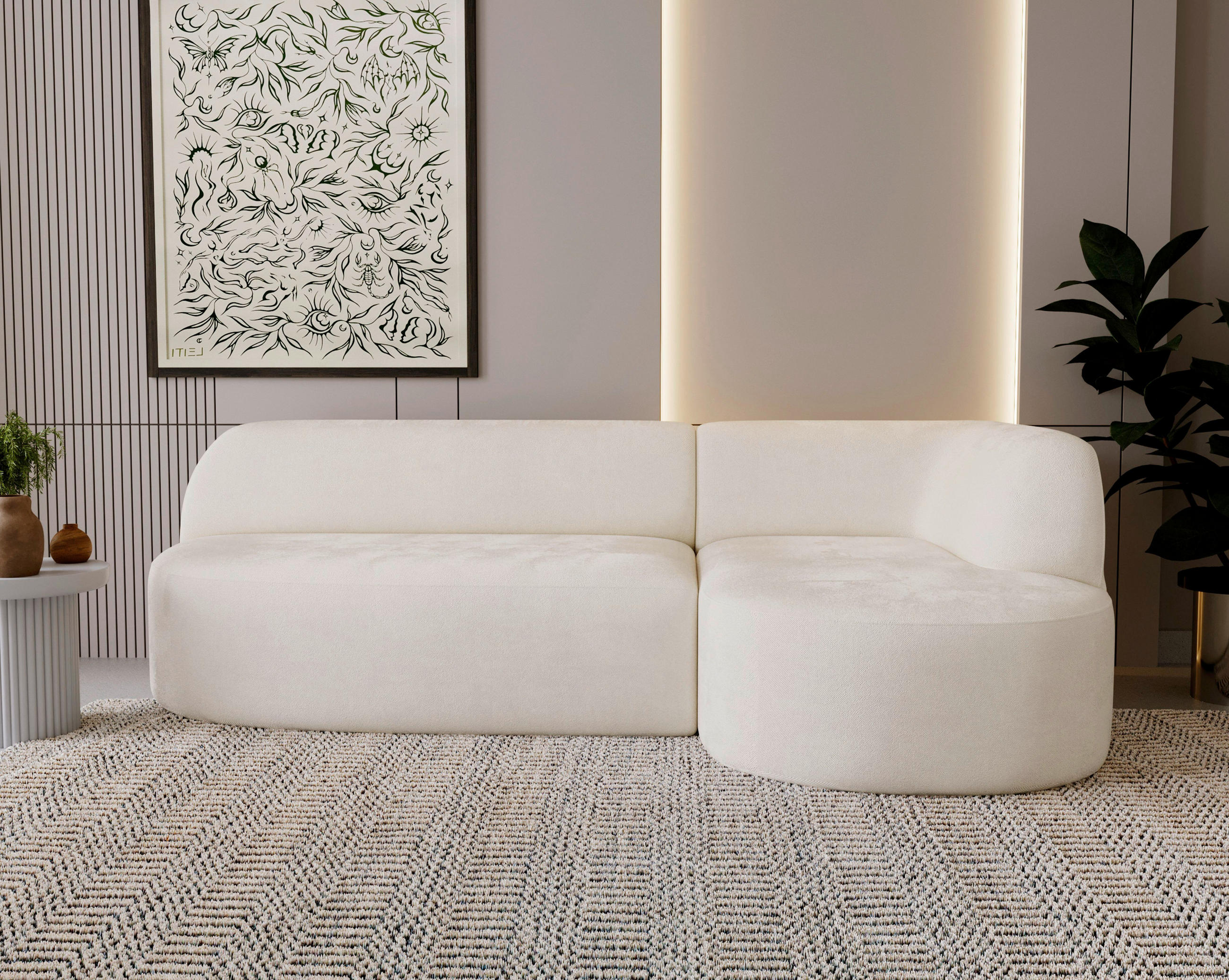 ECKSOFA Chenille Creme  - Creme/Schwarz, Design, Kunststoff/Textil (218/156cm) - Livetastic